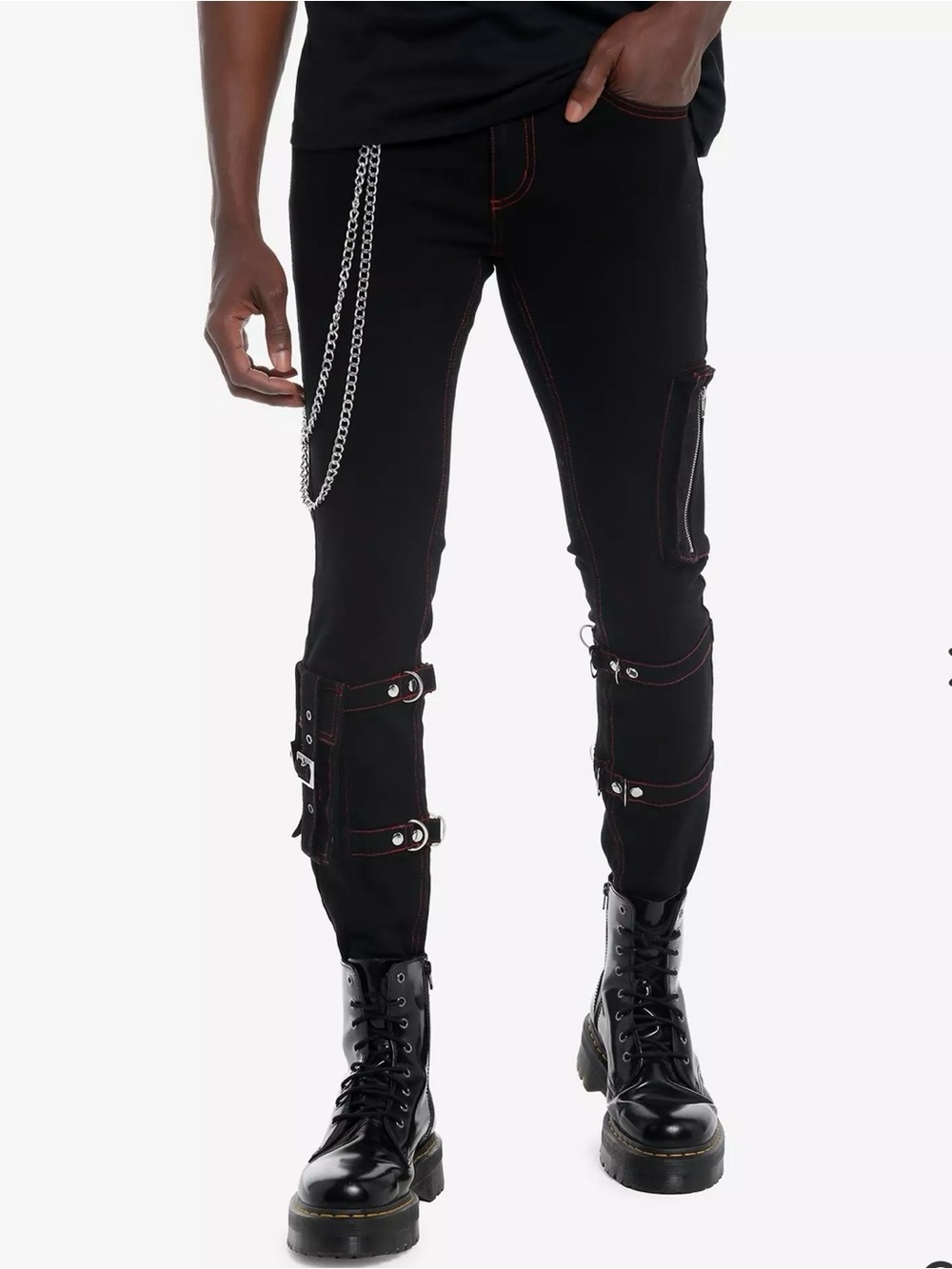 Social Collision Black Hardware Pocket Chin Stinger Skinny Jeans Goth Punk Unise
